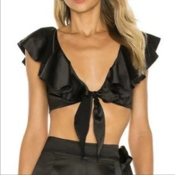 WeWoreWhat satin ruffle crop top - Picture 1 of 13